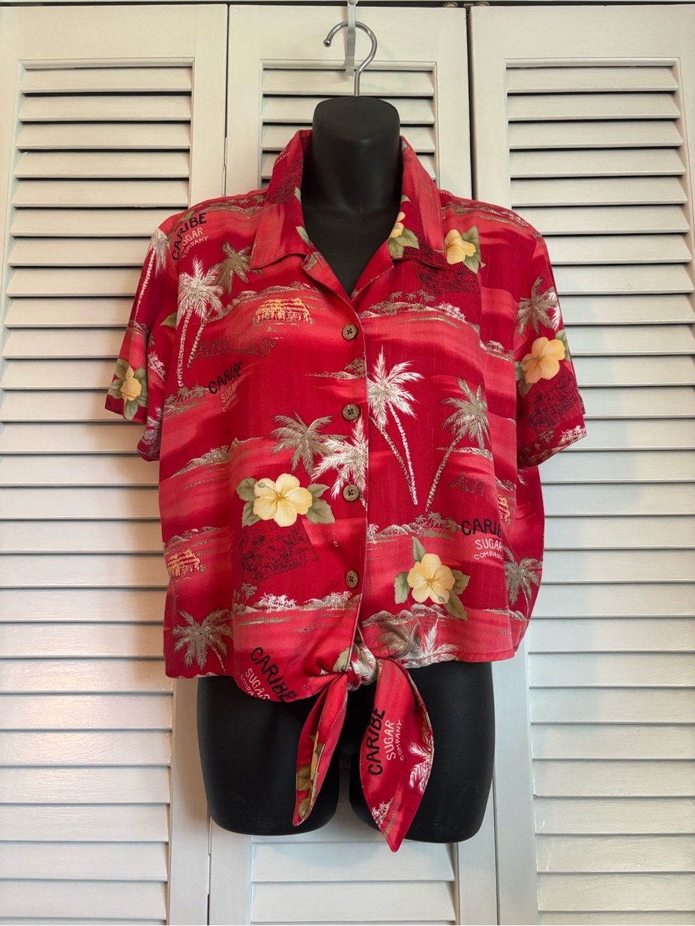 Havana Jack's Cafe Womens XL Rayon Woven Hawaiian Floral Button-Up Collared